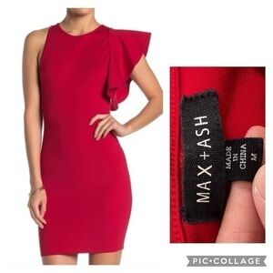 Max+Ash Flutter Sleeve Red BodyCon mini Dress size M
